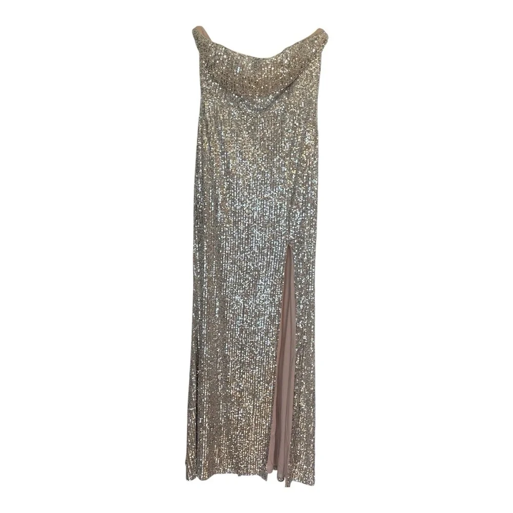 Lulus Silver Strapless Sequin Maxi Dress Medium Sexy evening formal gown - Picture 3 of 9